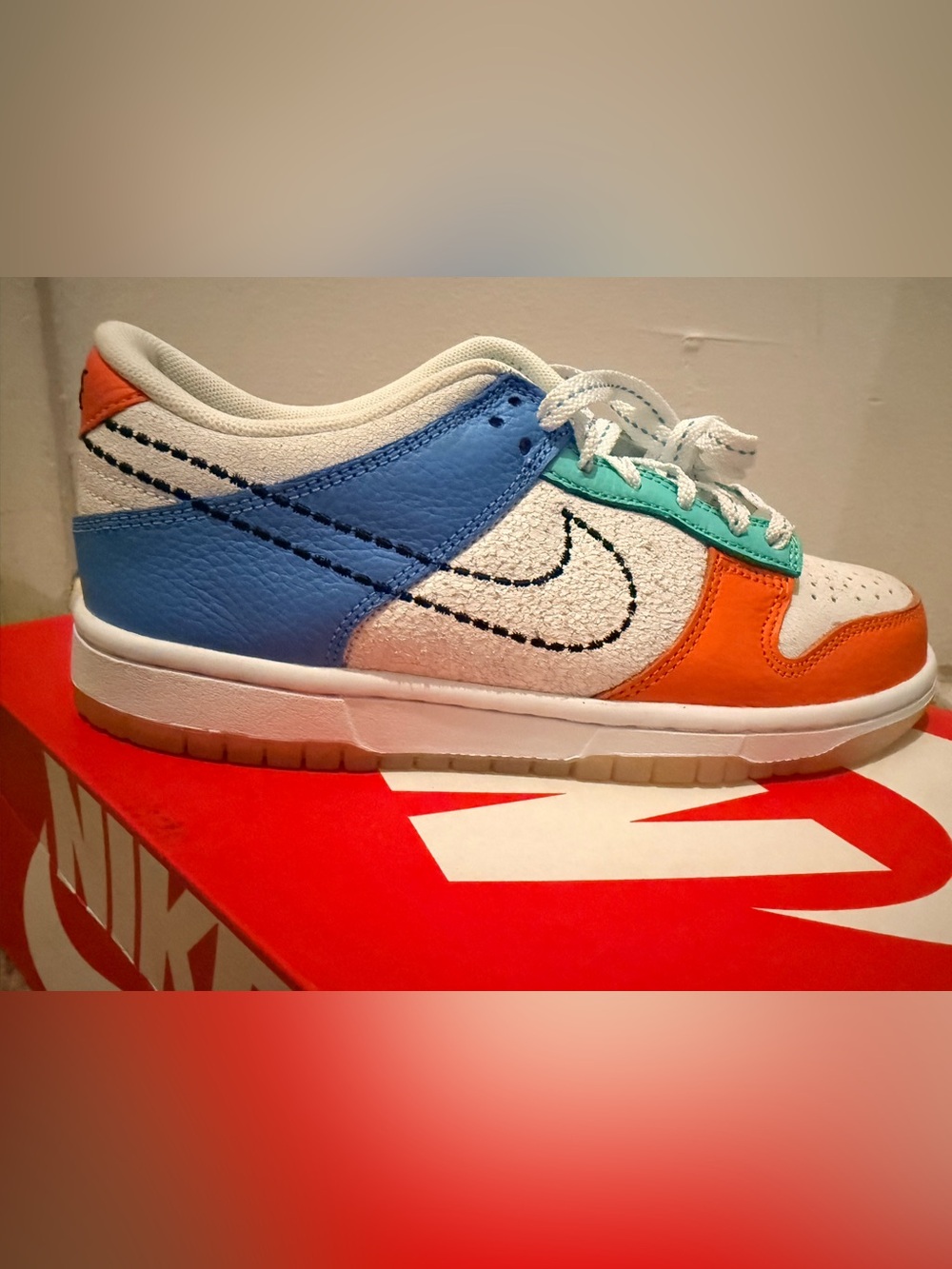 Nike Kids Blue, Teal, Orange and White Low-Top Sneakers